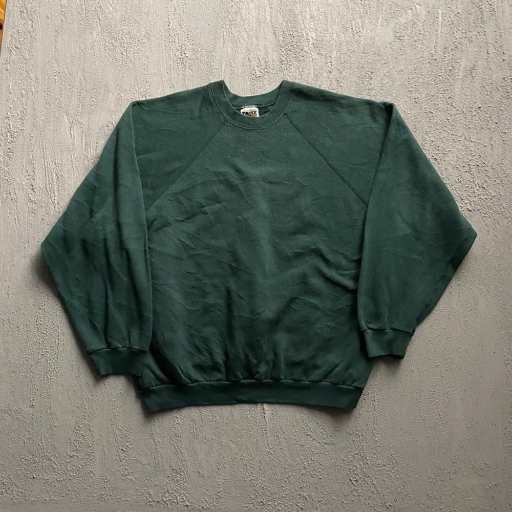 Vintage Blank Raglan Crewneck Sweatshirt Mens 2XL Green 90s Tultex